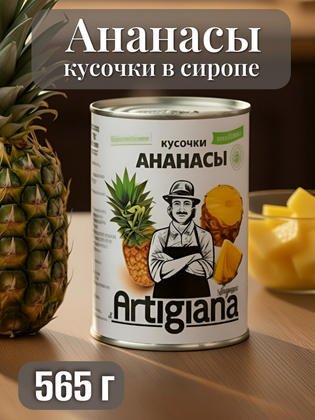 Ананасы резаные кусочками в сиропе, Artigiano 565 г